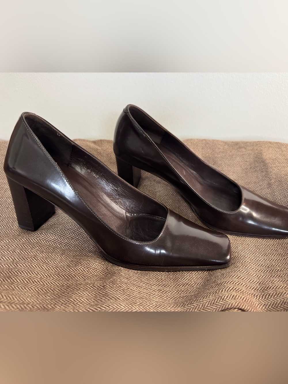 Vintage Coach Malorie Chocolate Brown Leather Block Heel Square Toes Pumps 6B